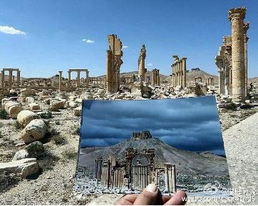 IS肆虐之前与之后的帕尔米拉罗马凯旋门遗迹