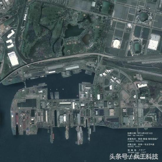 　　图注：“吉林一号”拍摄美国海军造船厂卫星图片