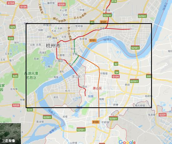 杭州地区网友所述的能听到巨响的区域，包括萧山、下沙、西湖等地