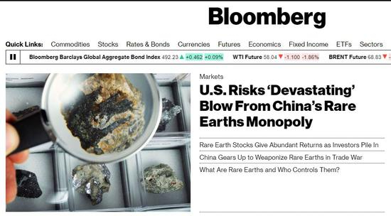 彭博社头条标题：&nbsp;中国稀土垄断，美国面对“摧毁性”打击风险