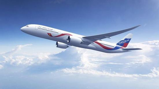 图为中国商飞公布的CR929客机想象效果图。