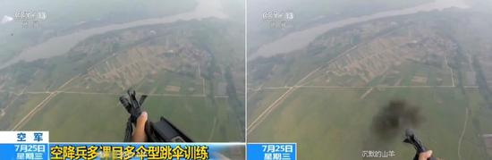 （空降兵多科目多伞型跳伞训练中展示的对地射击科目）