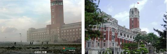 图片：演练中没有把这座建筑当靶标已经很注意影响了！