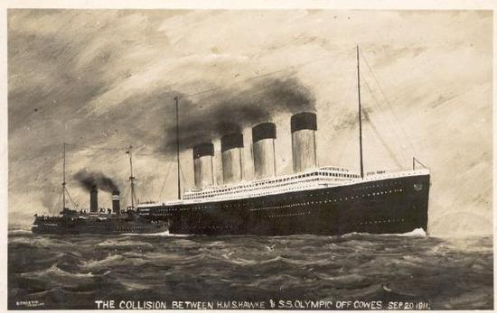 图为撞击“奥林匹克”号邮轮的英国海军“霍克”号巡洋舰，这起事故是“船吸效应”被发现的契机。