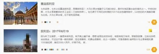 某国内旅游网站上网友们分享近期叙利亚行程的帖子。