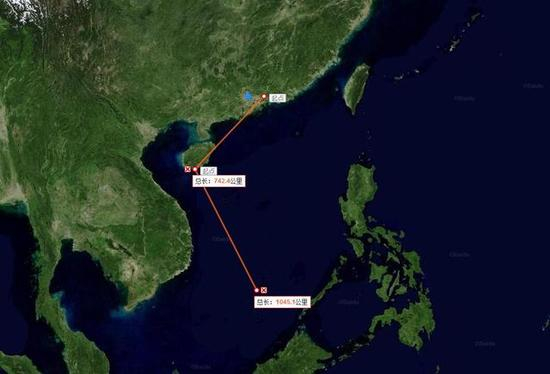 本图仅作示意，而且只是直线距离，远远小于实际航程。