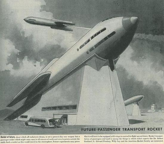 上世纪40年代，在喷气式客机尚未普及的年代，人们已经在幻想用火箭载人