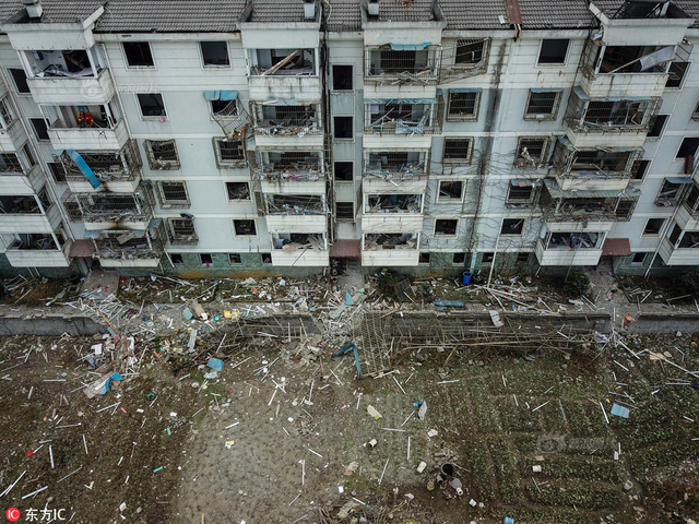 宁波爆炸现场 整栋楼窗户全都震碎