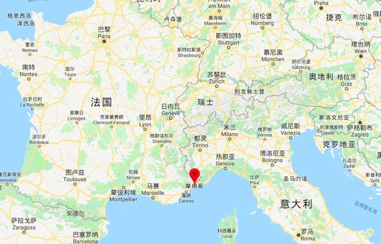 △摩纳哥靠近法意边境，三面被法国包围，南濒地中海。