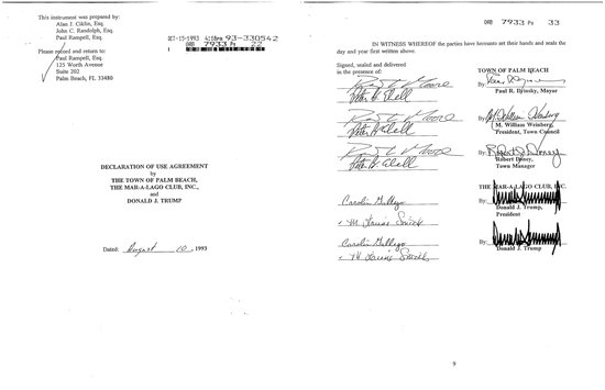  特朗普和棕榈滩镇1993年签署的协议。GJ图