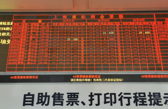 （上海南站尚有部分余票）