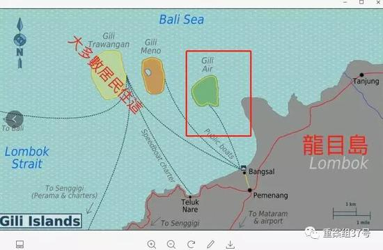 ▲事发海岛Gili Air的位置。 &nbsp; &nbsp; 受访者供图