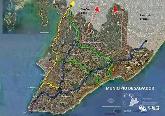 萨尔瓦多云轨线（黄色线条）将与其它轨道交通线共同打造轨道交通网