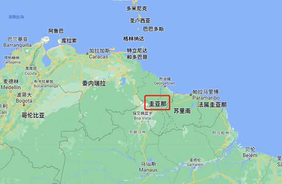 (圭亚那地理位置,来源:google maps)