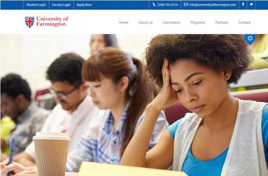 “法明顿大学”官网注销前的截图（图源：华盛顿邮报）