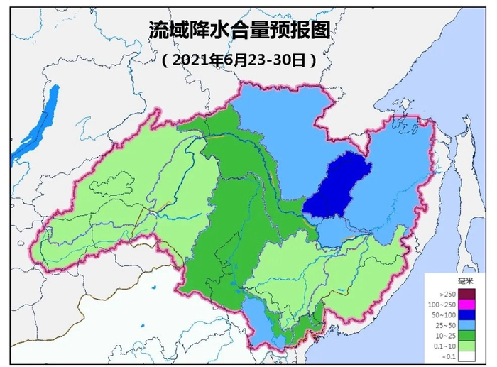 2021年6月23日-30日流域降水合量预报图&nbsp; 图片来源：黑龙江气象台