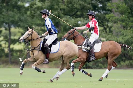 7月，威廉王子和哈里王子现身皇家慈善马球日。/视觉中国