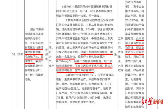 烟台市政府网站公布的“第三十一批”案件显示，堆放物中含氰化物。