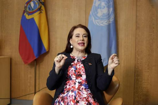  ▲2019年9月6日，在位于纽约的联合国总部，第73届联合国大会主席埃斯皮诺萨接受新华社记者专访。新华社记者李木子摄