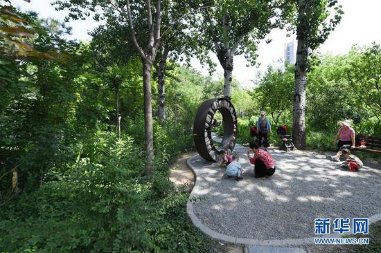  市民在北京市西城区“广阳谷”城市森林内游玩（6月10日摄）。新华社记者 鞠焕宗 摄