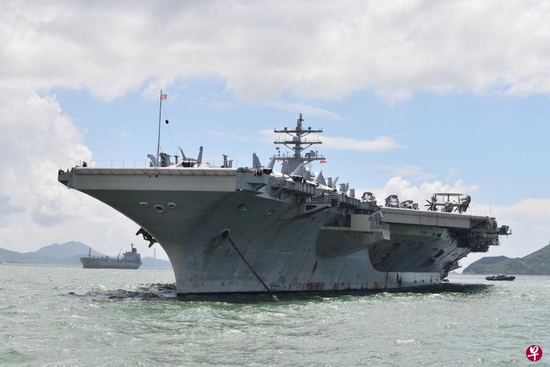 2017年2月，例行停靠香港的里根号航母 图源：联合早报