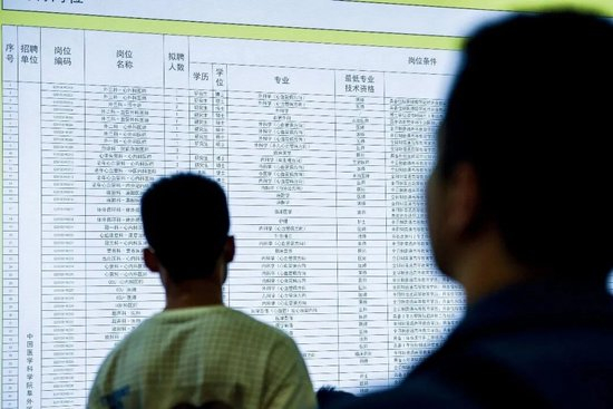 求职者在国际人才交流大会上查看职位。图/新华