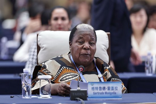 10月13日，全球妇女峰会在北京举行全体会议。第四次世界妇女大会秘书长格特鲁德·蒙盖拉在会上发言。新华社记者 张玉薇 摄