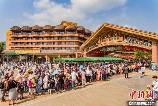 太湖龙之梦乐园门口排起长队 周苏森 摄