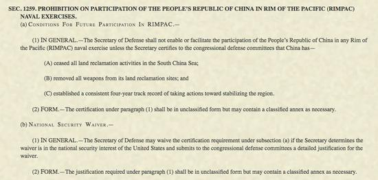 《国防授权法案》SEC。 1259截图