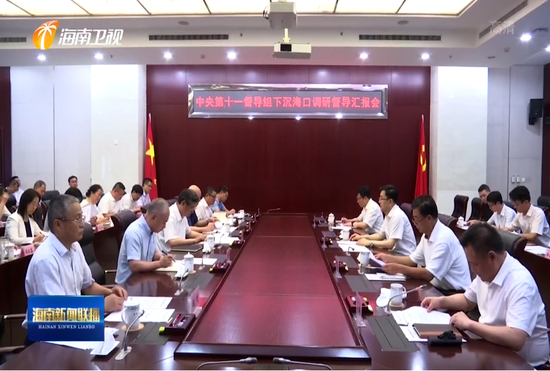  （图说：中央第十一督导组下沉海口调研督导汇报会现场 来源：海南卫视）