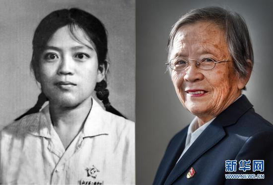 拼版照片：左图为1968年12月北京第二医学院毕业时的路生梅（资料照片），右图为2021年1月18日在佳县窑洞接受采访的路生梅（新华社记者陶明摄）。新华社发