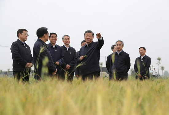 2021年5月13日下午，中共中央总书记、国家主席、中央军委主席习近平在河南省南阳市淅川县考察南水北调工程。这是途中，习近平临时下车走进麦田察看小麦长势，了解夏粮生产情况。新华社记者 王晔 摄