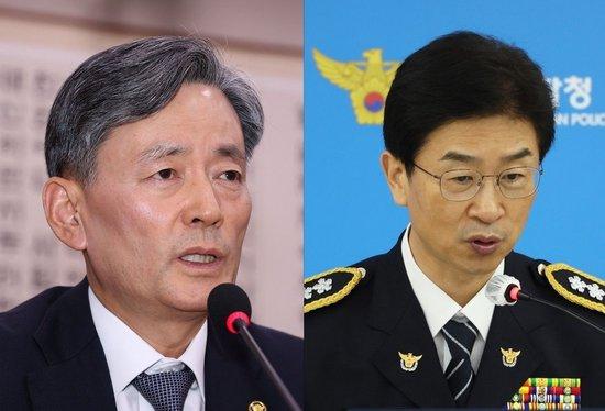 △韩国警察厅厅长赵志浩（左）和首尔警察厅厅长金峰植（右）