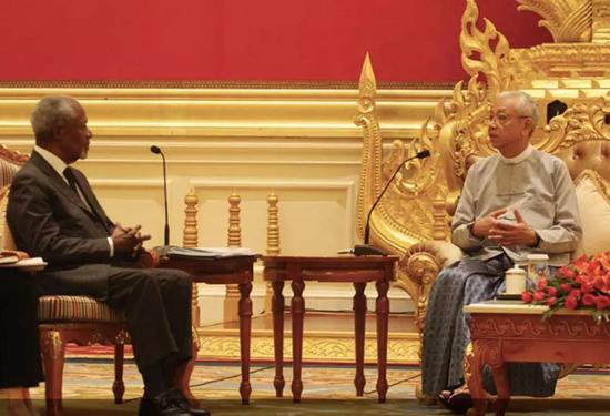 2017年8月23日，在总统府接见若开顾问委员会主席科菲安南▲