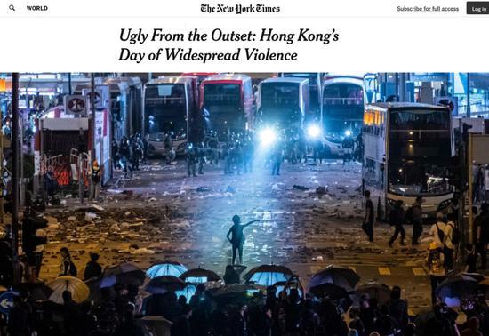 11月11日，《纽约时报》的报道《丑陋的开端：香港暴力蔓延的一天》