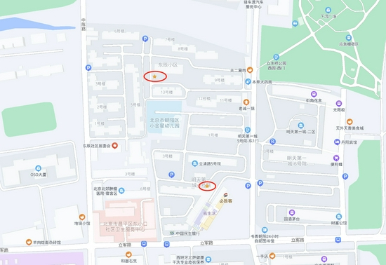 ▲确诊的社区工作者所在小区和目前正临时管控的立清路第一社区