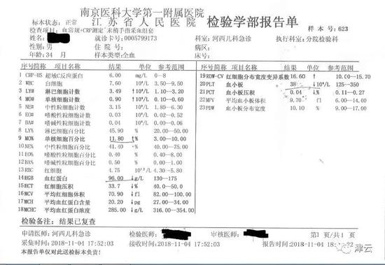  （2018年11月4日的血常规报告）