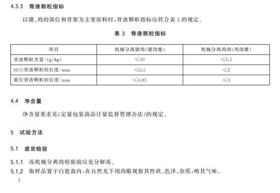 “机械分离肉”国标的相关内容（图源：网络）