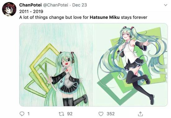  推特网友：2011-2019，许多事情都变了，但对于初音未来的爱永远不变。