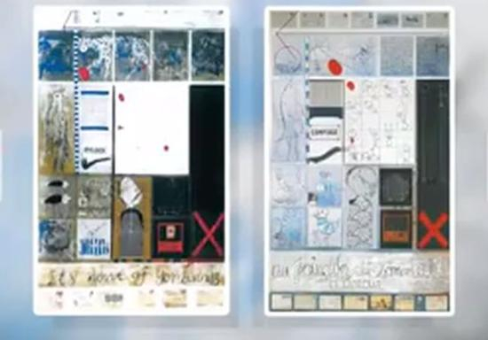 　　图左为叶永青作品《环保日》1995年创作；图右为西尔万作品1989年创作（图片来源：比利时RTBF电视台视频截图）