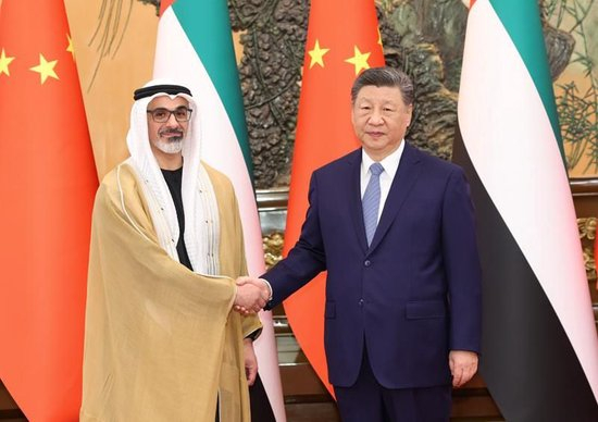 △2026年4月14日，习近平主席在北京人民大会堂会见来华访问的阿联酋阿布扎比王储哈立德。