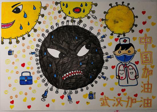 李昕女儿画的卡通画，希望妈妈能治住新冠病毒。&nbsp; 除特殊注明，图片皆为受访者提供