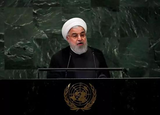 　　9月25日，在位于纽约的联合国总部，伊朗总统鲁哈尼在联合国大会一般性辩论上发表演讲。新华社记者王迎摄