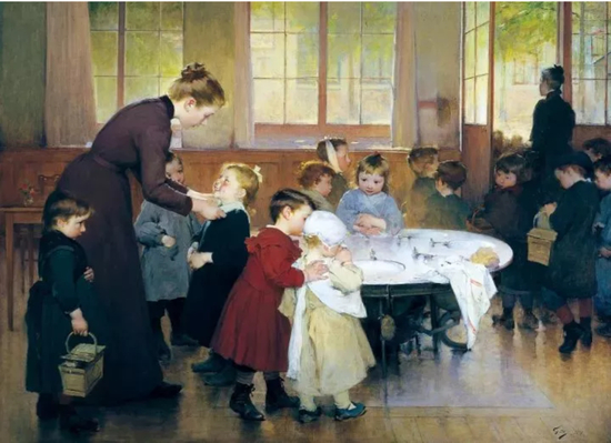  《幼儿园》，法国画家让·乔弗里（JeanGeoffroy），1898年