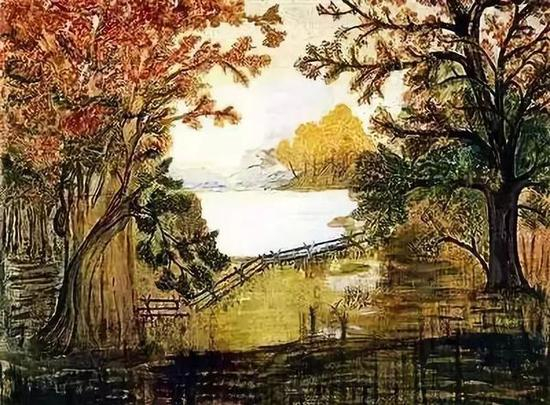  △壁炉遮板，1918年。摩西奶奶的第一幅作品，时年58岁。