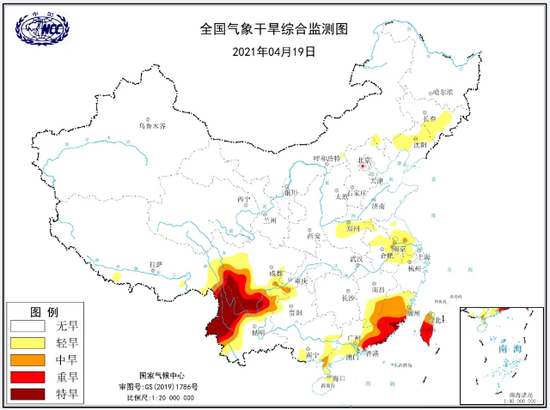 ▲2021年4月19日全国气象干旱监测图