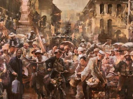 ▲油画《爱因斯坦在上海》俞晓夫