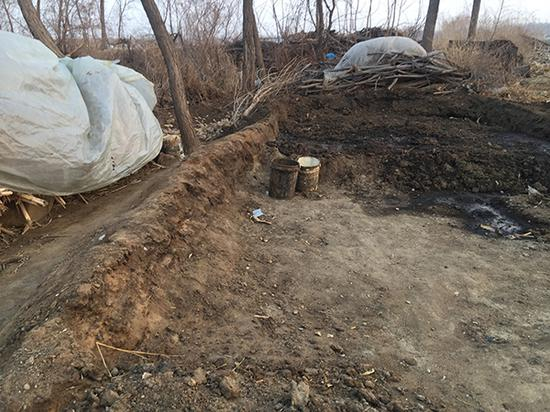 嫌疑人家门口的大粪坑和左上角的小坑