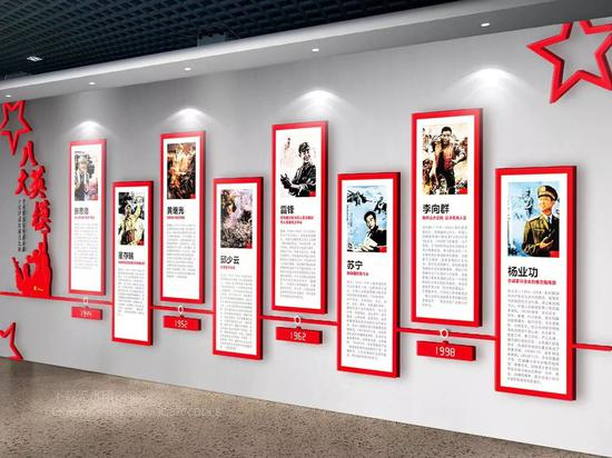 △“八大英模”照片墙，今后，林俊德、张超的照片也会挂在这里（图/新华社）