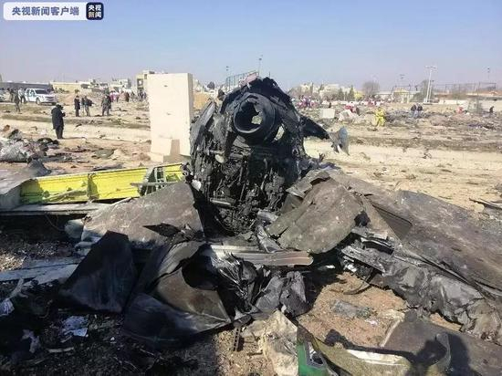  乌克兰国际航空公司客机残骸（图源：央视新闻客户端）